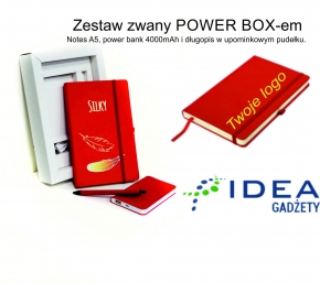 POWER BOX kolor czerwony z notesem th INK ME A5 w kratkę