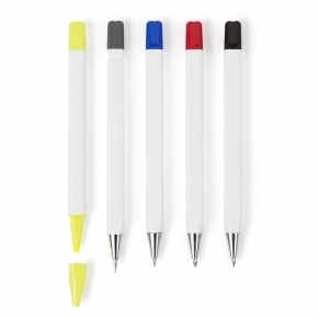 Zestaw piśmienniczy, ołówek, zakreślacz i długopisy z wkładem w kolorze nakrętki