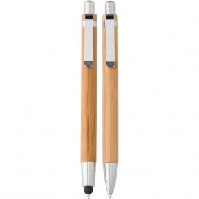 Bambusowy zestaw piśmienniczy, długopis touch pen i ołówek mechaniczny