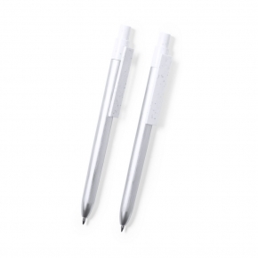 Zestaw piśmienny z aluminium z recyklingu, długopis i pióro kulkowe