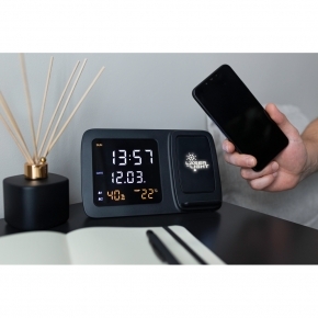 Ładowarka bezprzewodowa 5W-15W Exclusive Collection, wielofunkcyjny zegar cyfrowy | Isha
